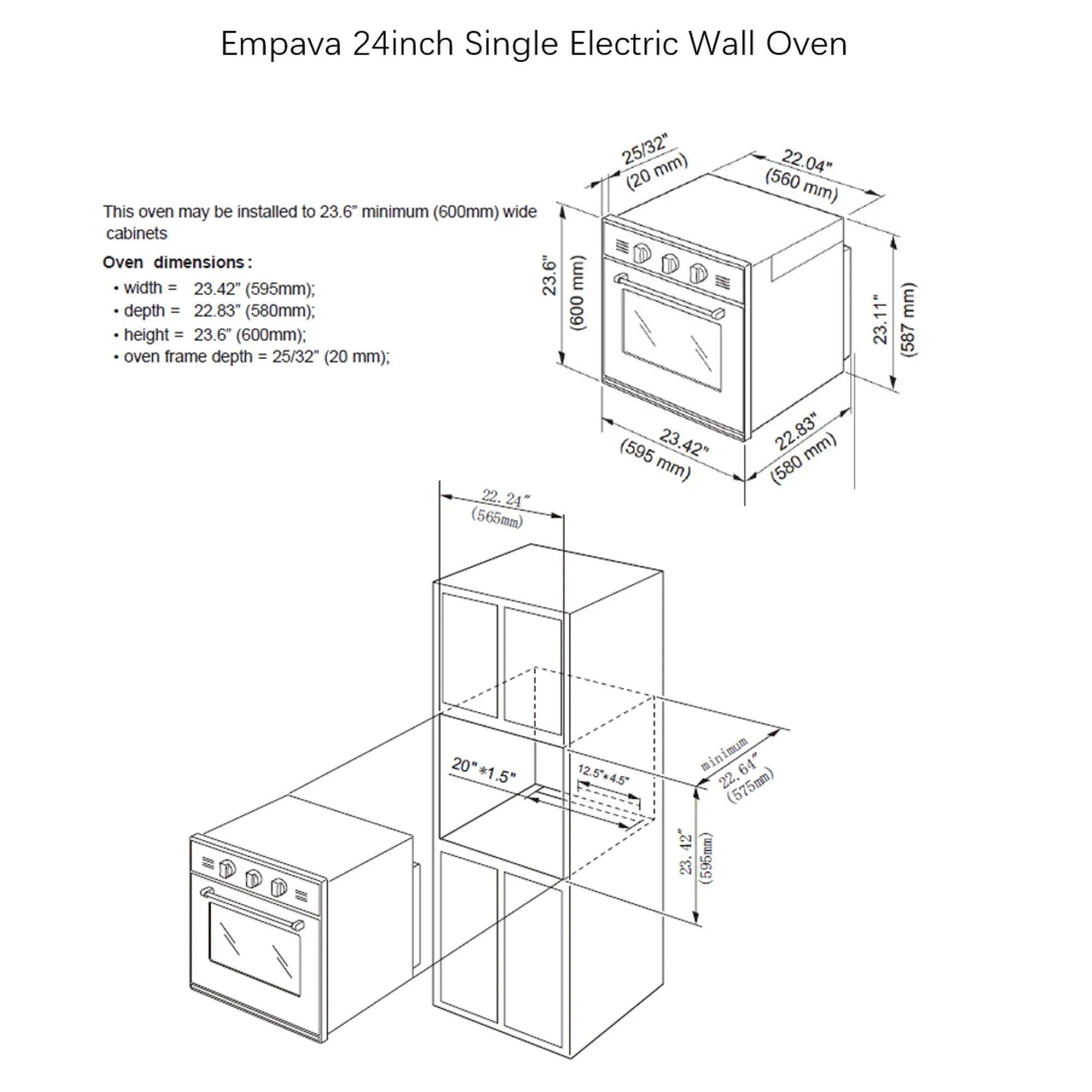 Empava 24-Inch Electric Single Wall Oven in Stainless Steel (EMPV-24WOA01)