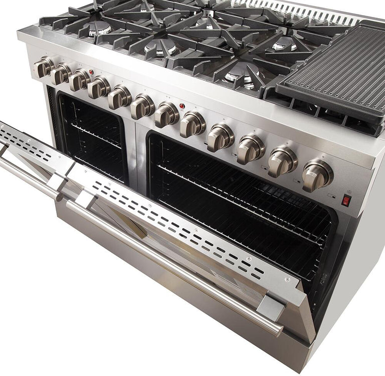 FORNO Appliance Package - 48" Dual Fuel Range, 48" Range Hood, Dishwasher, 48" Refrigerator, Microwave Drawer, AP-FFSGS6156-48-13