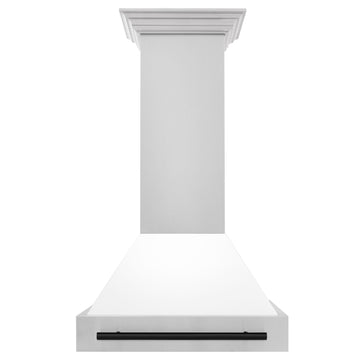 ZLINE 30 in. Wall Mount Range Hood Stainless Steel White Matte Shell Matte Black Handle (8654STZ-WM30-MB)