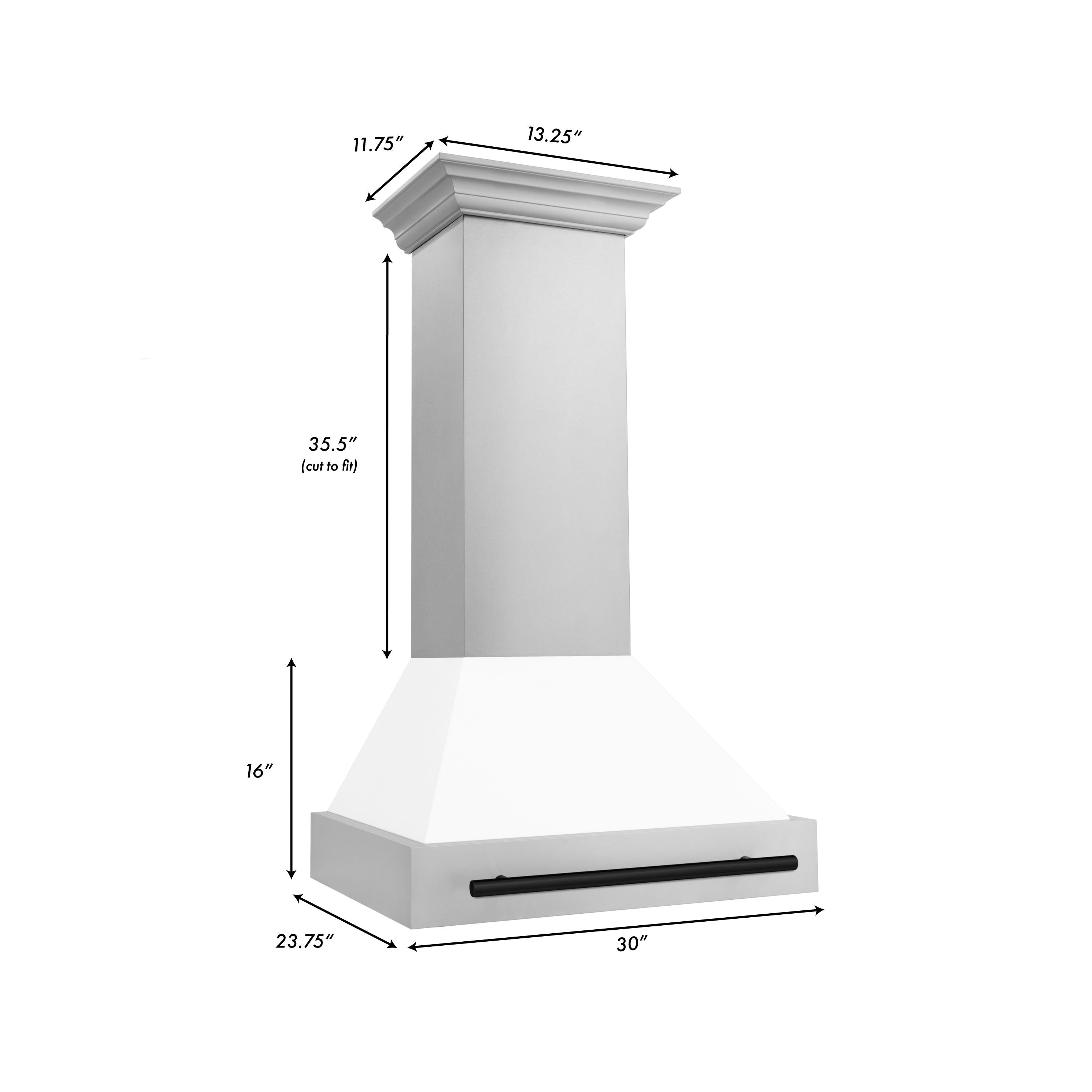 ZLINE 30 in. Wall Mount Range Hood Stainless Steel White Matte Shell Matte Black Handle (8654STZ-WM30-MB)