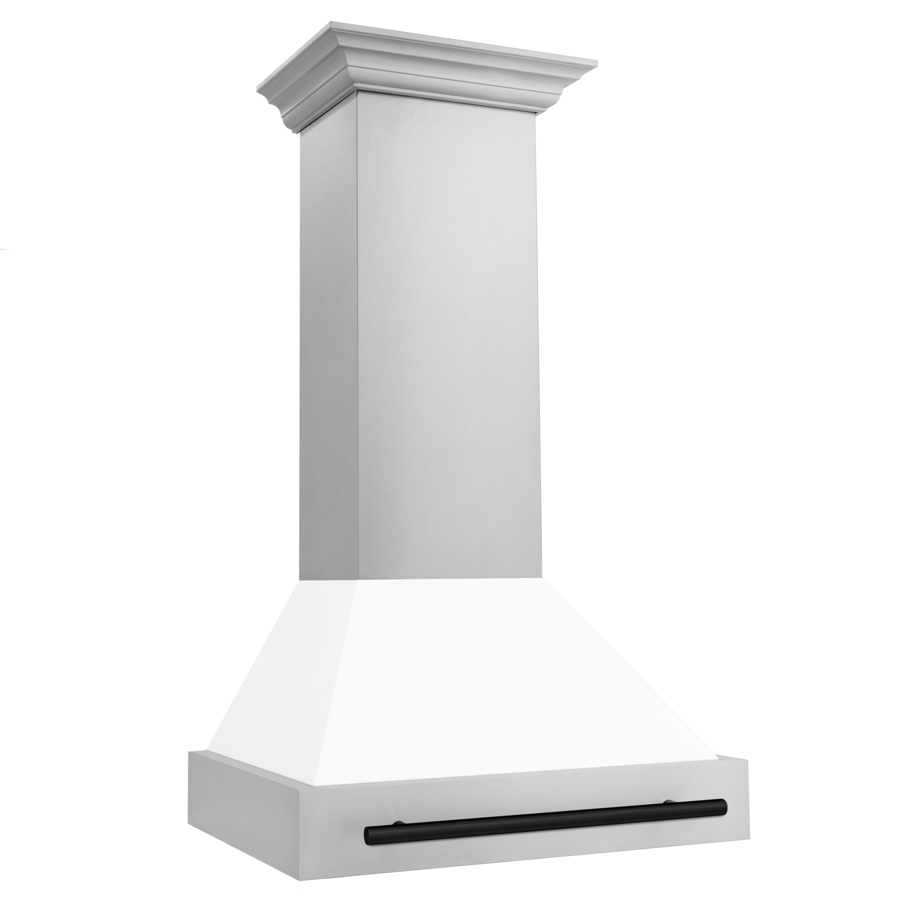 ZLINE 30 in. Wall Mount Range Hood Stainless Steel White Matte Shell Matte Black Handle (8654STZ-WM30-MB)