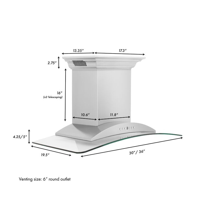 ZLINE 30 in. Wall Mount Range Hood Ducted Stainless Steel CrownSound Bluetooth Speakers (KNCRN-BT-30)