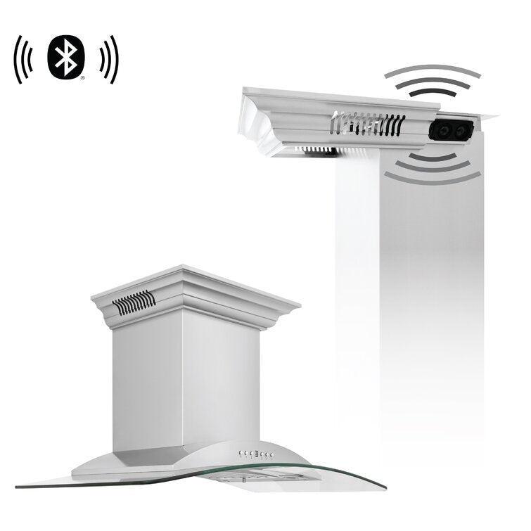 ZLINE 30 in. Wall Mount Range Hood Ducted Stainless Steel CrownSound Bluetooth Speakers (KNCRN-BT-30)