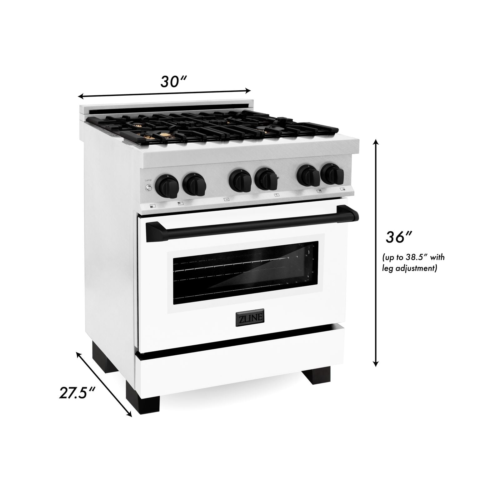 ZLINE Autograph Edition 30 in. 4.0 cu. ft. Legacy Dual Fuel Range with 4-Burner Gas Cooktop and Electric Convection Oven in Satin Stainless Steel with White Matte Door and Matte Black Accents (RASZ-WM-30-MB)