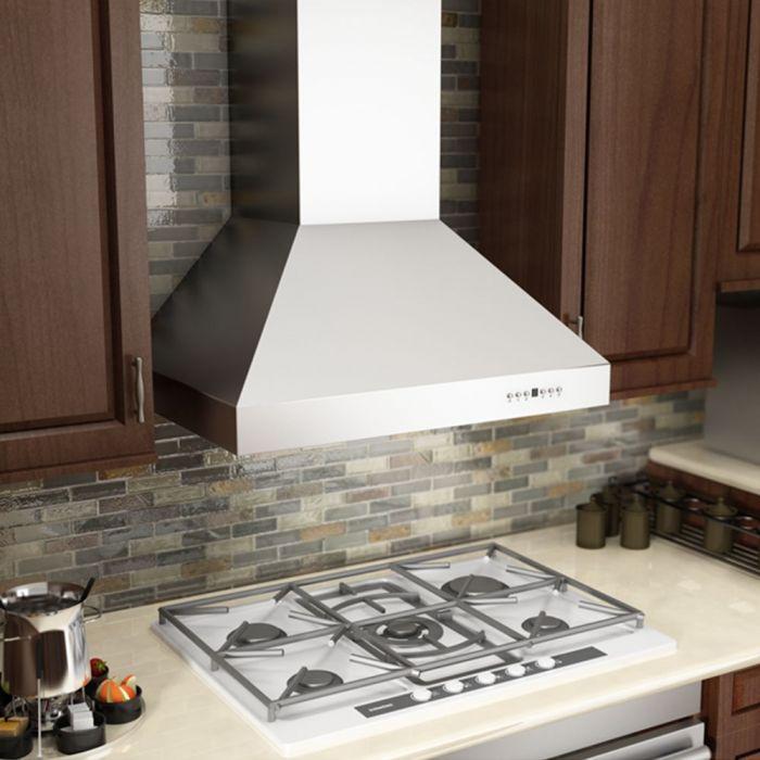 ZLINE 36 in. Wall Mount Range Hood Stainless Steel Ducted with Crown Molding (667CRN-36)