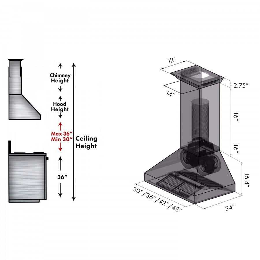 ZLINE 60 in. Wall Mount Range Hood Stainless Steel 400 CFM CrownSound Bluetooth Speakers (667CRN-BT-60)