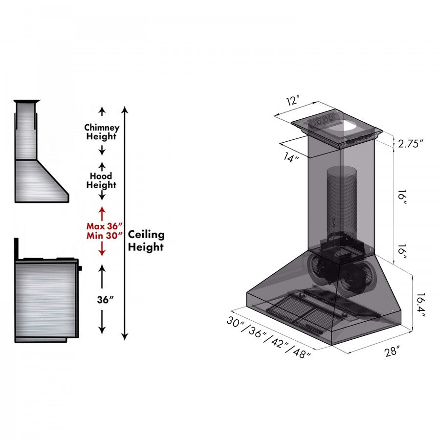 ZLINE 60 in. Wall Mount Range Hood Stainless Steel 400 CFM CrownSound® Bluetooth Speakers (697CRN-BT-60)