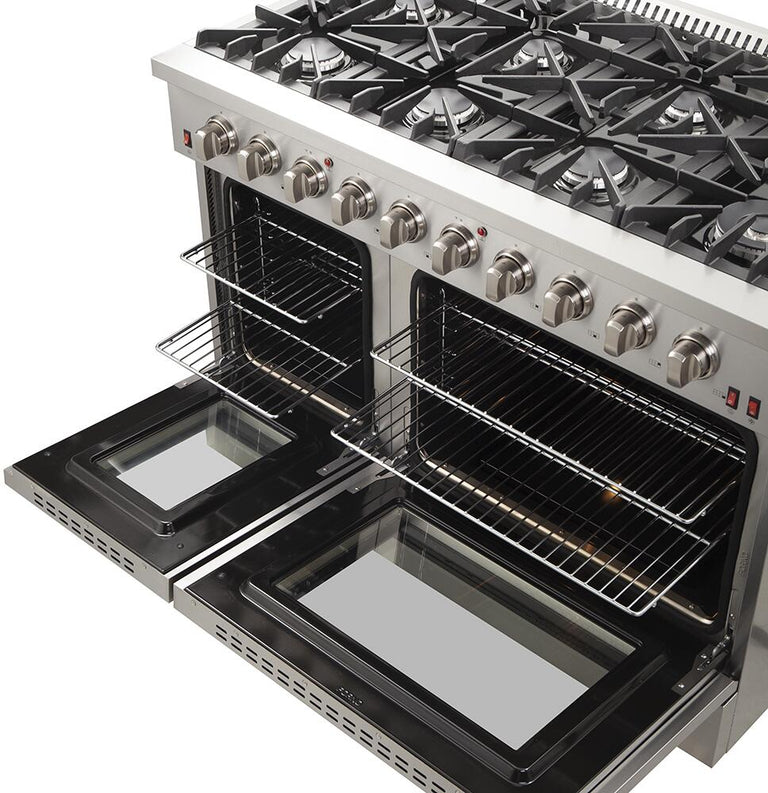 FORNO Appliance Package - 48" Gas Range, 48" Range Hood, Dishwasher, 48" Refrigerator, Microwave Drawer, Wine Cooler, AP-FFSGS6244-48-14