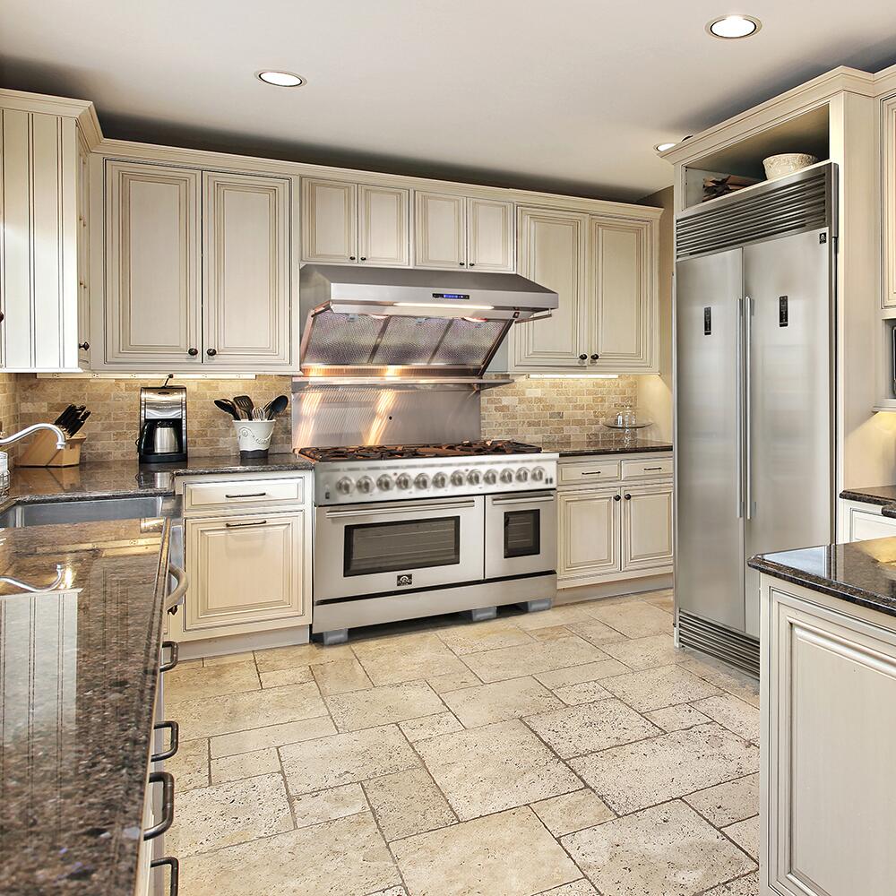 FORNO Appliance Package - 48" Gas Range, Range Hood, 60" Refrigerator, AP-FFSGS6244-48-24