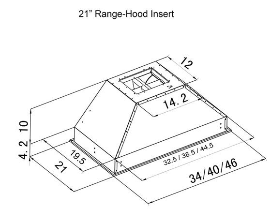 ZLINE 34 in Range Hood Insert Outdoor Stainless Steel 21 in Depth 700 CFM (721-304-34)