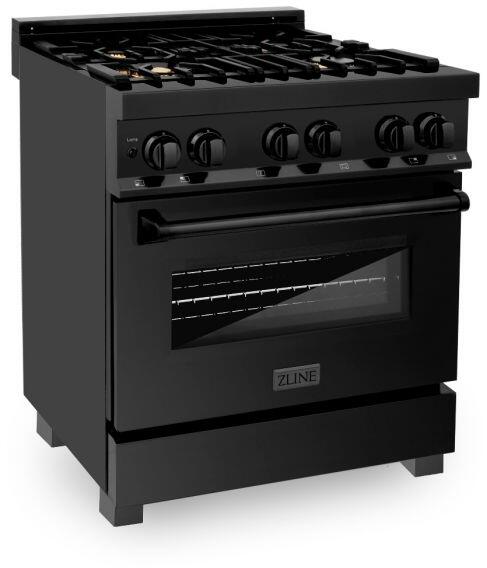 ZLINE 30" Dual Fuel Professional Range with Gas Burners & Electric Convection Oven, Black Stainless Steel with Brass Burners (RAB-BR-30)