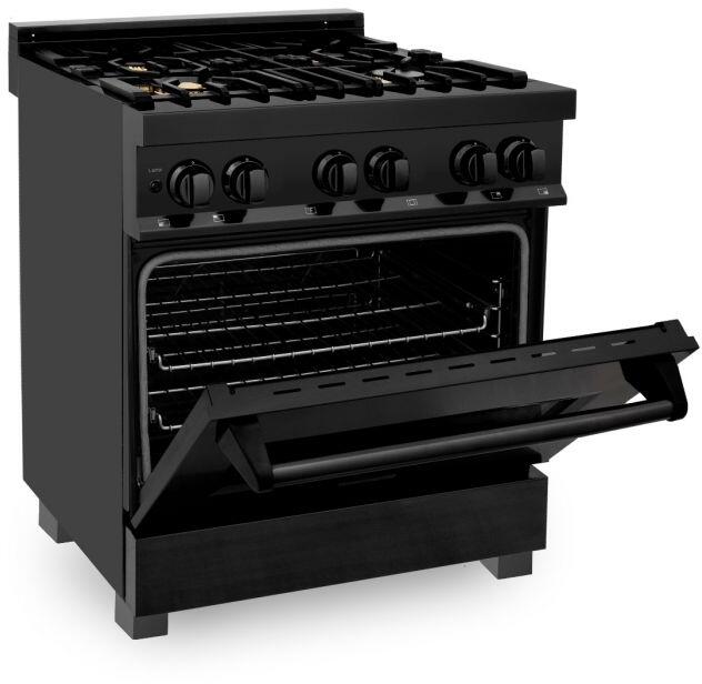 ZLINE 30" Dual Fuel Professional Range with Gas Burners & Electric Convection Oven, Black Stainless Steel with Brass Burners (RAB-BR-30)