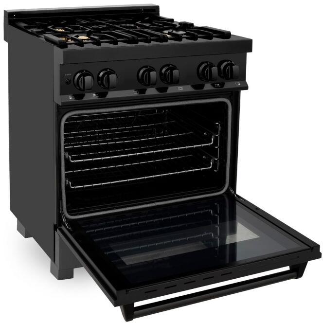 ZLINE 30" Dual Fuel Professional Range with Gas Burners & Electric Convection Oven, Black Stainless Steel with Brass Burners (RAB-BR-30)