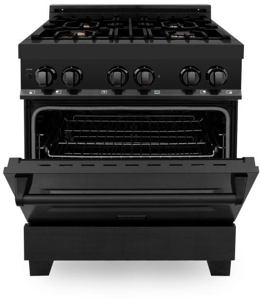 ZLINE 30" Dual Fuel Professional Range with Gas Burners & Electric Convection Oven, Black Stainless Steel with Brass Burners (RAB-BR-30)