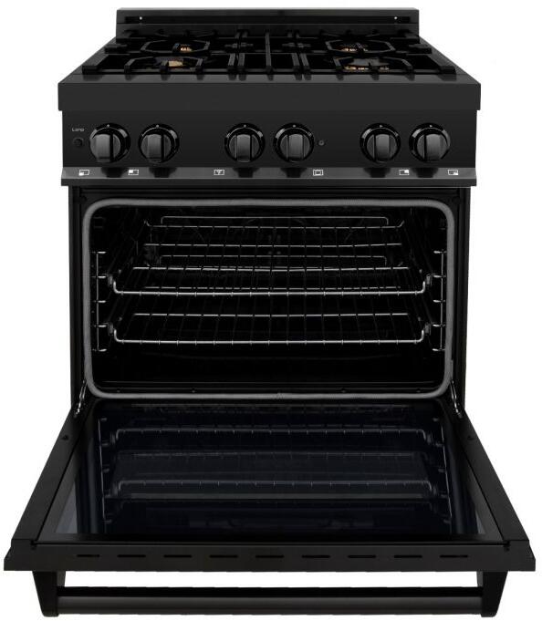 ZLINE 30" Dual Fuel Professional Range with Gas Burners & Electric Convection Oven, Black Stainless Steel with Brass Burners (RAB-BR-30)
