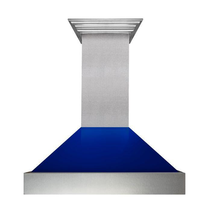 ZLINE 30 in Wall Mount Range Hood Ducted Satin Stainless Steel Blue Gloss Shell 8654BG-30