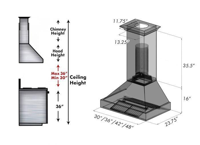 ZLINE 30 in Wall Mount Range Hood Ducted Satin Stainless Steel Blue Gloss Shell 8654BG-30