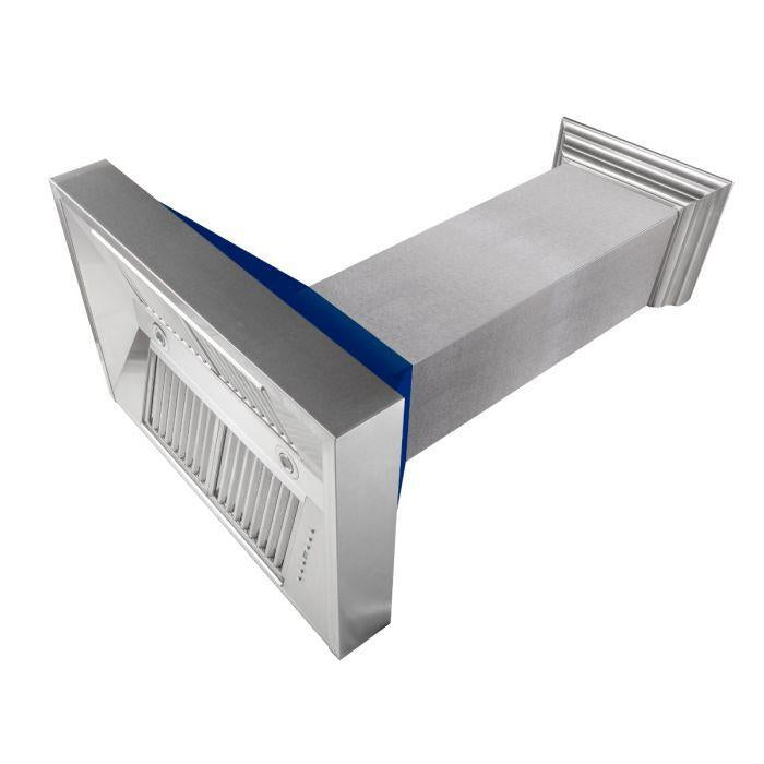 ZLINE 30 in Wall Mount Range Hood Ducted Satin Stainless Steel Blue Gloss Shell 8654BG-30