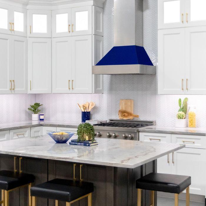ZLINE 30 in Wall Mount Range Hood Ducted Satin Stainless Steel Blue Gloss Shell 8654BG-30