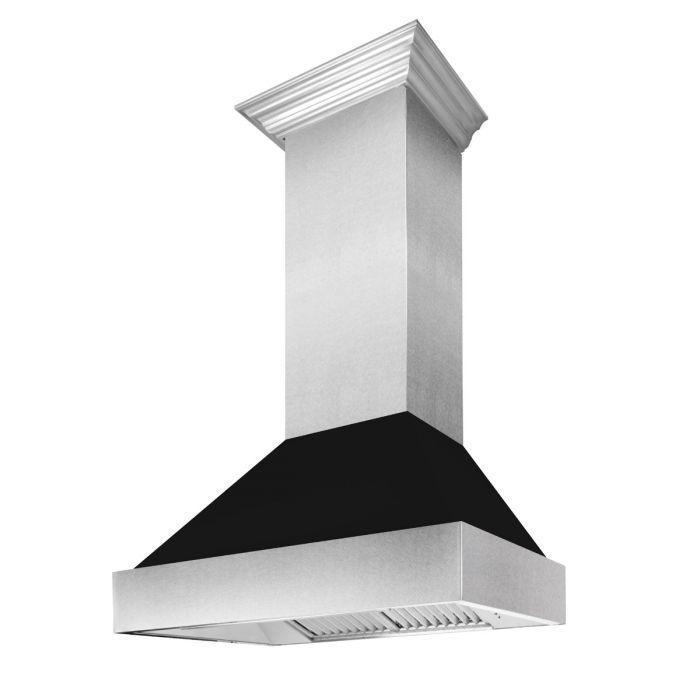 ZLINE 30 in. Dual Fuel Range in Satin Stainless Steel with Black Matte Door & 30 in. Range Hood Appliance Package, 2KP-RASBLMRH30