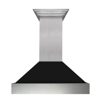 ZLINE 36 in. Wall Mount Range Hood Ducted Satin Stainless Steel Black Matte Shell 8654BLM-36