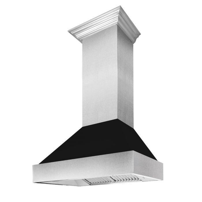 ZLINE 36 in. Wall Mount Range Hood Ducted Satin Stainless Steel Black Matte Shell 8654BLM-36