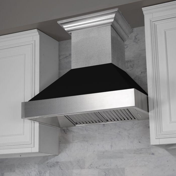 ZLINE 36 in. Wall Mount Range Hood Ducted Satin Stainless Steel Black Matte Shell 8654BLM-36
