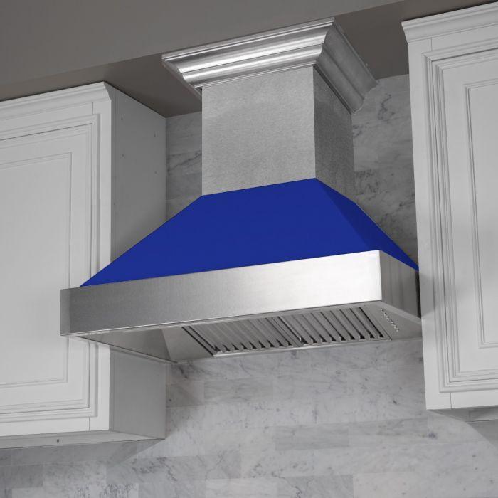 ZLINE 30" Dual Fuel Range in Satin Stainless Steel with Blue Matte Door & 30" Range Hood Appliance Package, 2KP-RASBMRH30