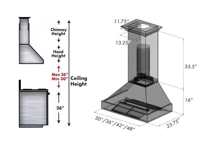 ZLINE 36 in. Wall Mount Range Hood Ducted Satin Stainless Steel with Blue Matte Shell (8654BM-36)
