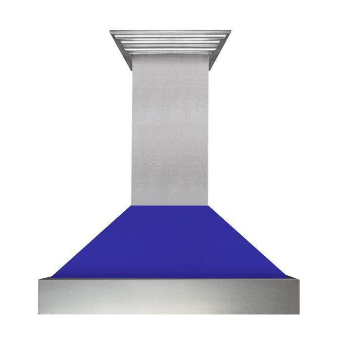 ZLINE 48 in. Wall Mount Range Hood – Satin Stainless Steel, Blue Matte Shell, Ducted, 8654BM-48