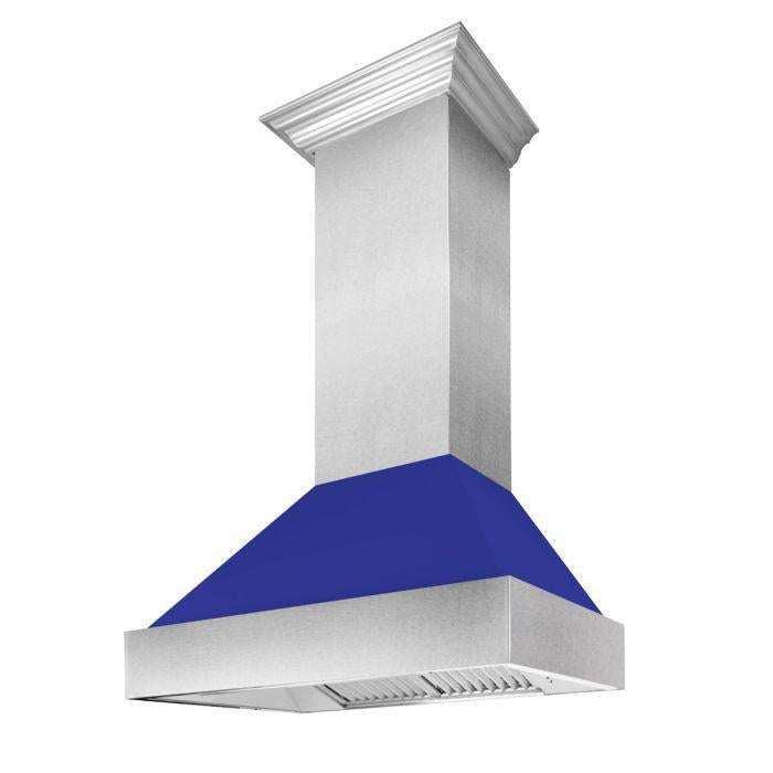 ZLINE 48 in. Wall Mount Range Hood – Satin Stainless Steel, Blue Matte Shell, Ducted, 8654BM-48