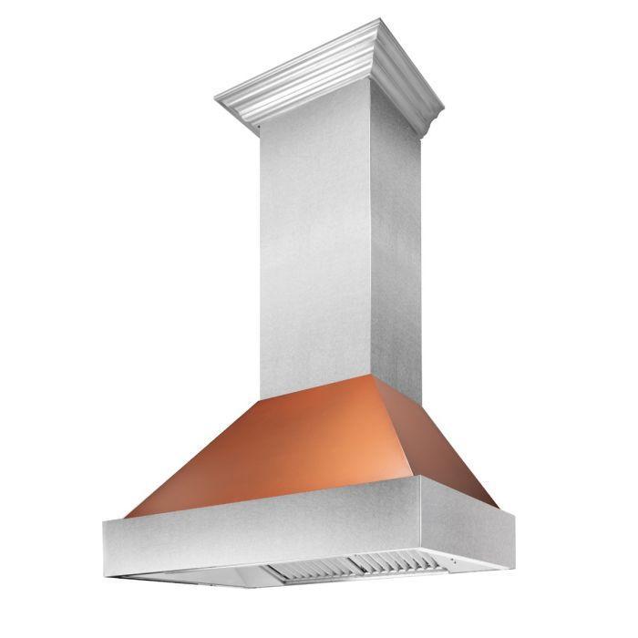ZLINE 30 in. Wall Mount Range Hood – Satin Stainless Steel, Copper Shell, Ducted, 8654C-30