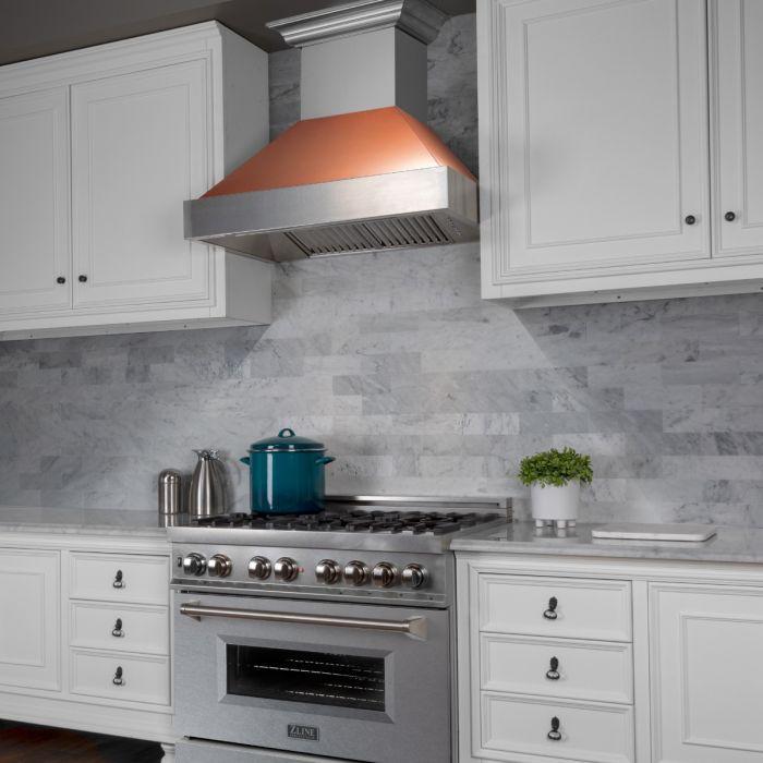 ZLINE 30 in. Wall Mount Range Hood – Satin Stainless Steel, Copper Shell, Ducted, 8654C-30