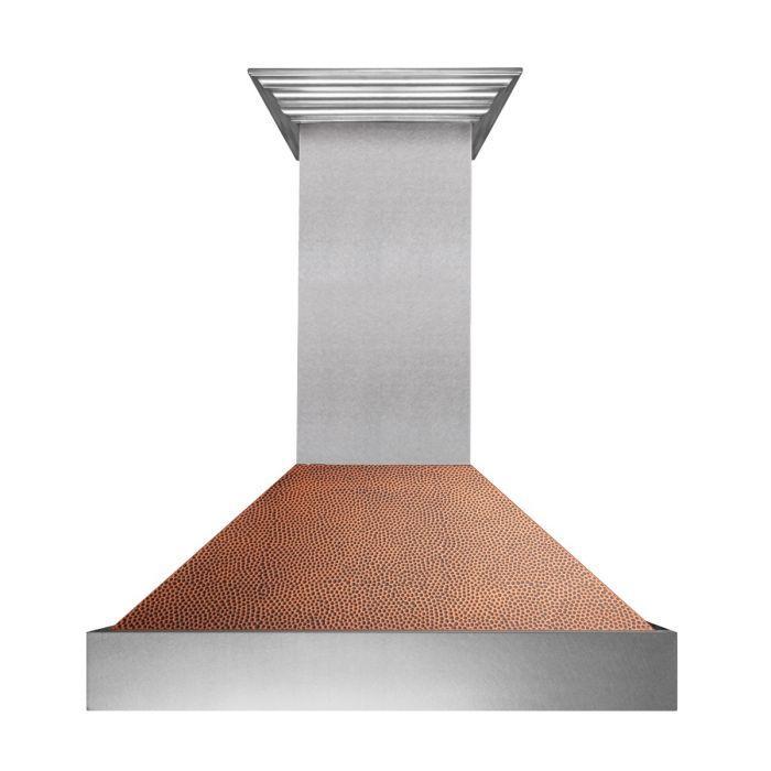 ZLINE 30 in. Wall Mount Range Hood, Satin Stainless Steel, Hand-Hammered Copper Shell, Ducted Vent, 400 CFM (8654HH-30)