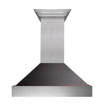 ZLINE 30 in. Wall Mount Range Hood, Satin Stainless Steel with Oil Rubbed Bronze Shell, Ducted Ventilation, 30-Inch, 8654ORB-30
