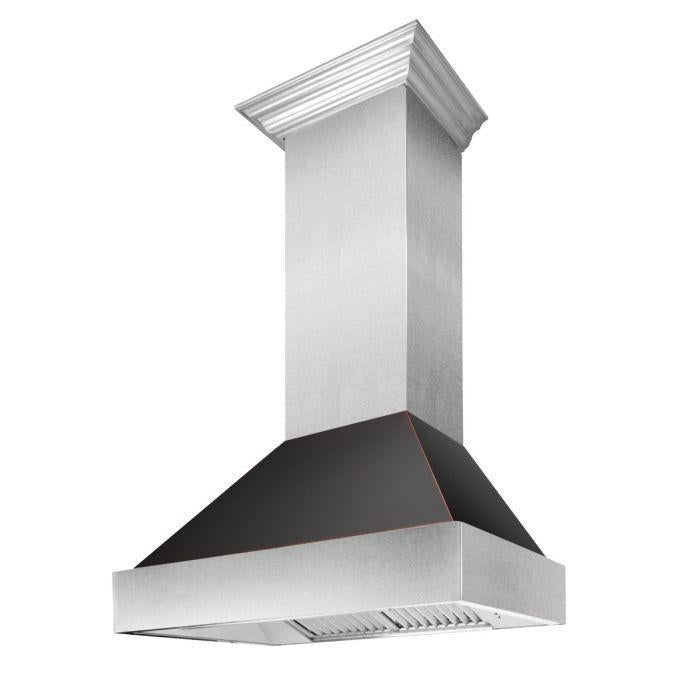 ZLINE 30 in. Wall Mount Range Hood, Satin Stainless Steel with Oil Rubbed Bronze Shell, Ducted Ventilation, 30-Inch, 8654ORB-30