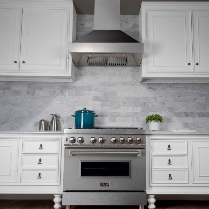 ZLINE 36 in Wall Mount Range Hood Ducted Satin Stainless Steel Oil-Rubbed Bronze Shell 700 CFM (8654ORB-36)