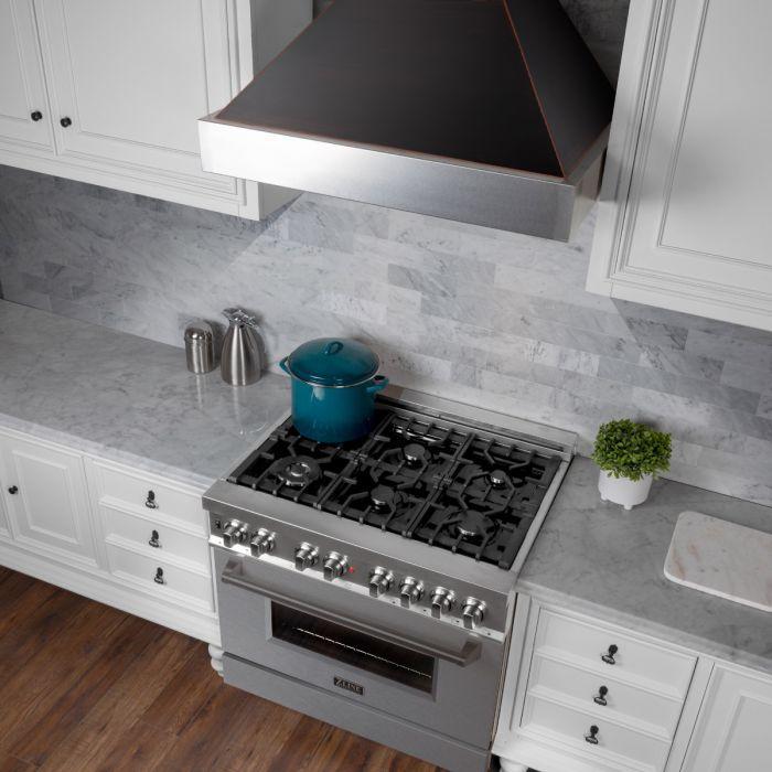 ZLINE 36 in Wall Mount Range Hood Ducted Satin Stainless Steel Oil-Rubbed Bronze Shell 700 CFM (8654ORB-36)