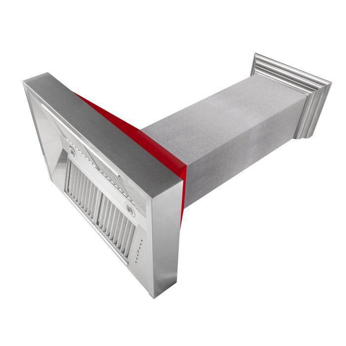 ZLINE 36 in. Wall Mount Range Hood – Ducted, Satin Stainless Steel with Red Gloss Shell, 400 CFM (8654RG-36)