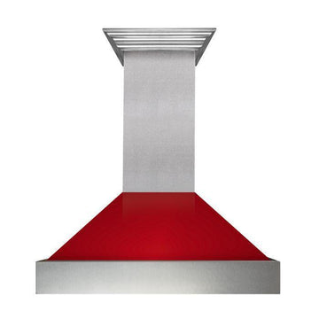 ZLINE 48" Wall Mount Range Hood Ducted Satin Stainless Steel Red Gloss Shell 400 CFM (8654RG-48)
