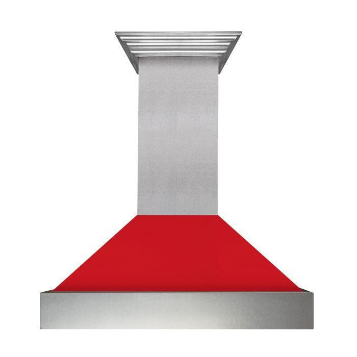 ZLINE 30 in. Wall Mount Range Hood Satin Stainless Steel Red Matte Shell Ducted 8654RM-30
