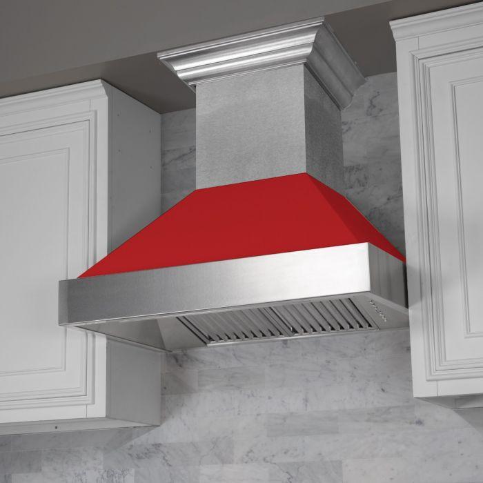 ZLINE 30 in. Wall Mount Range Hood Satin Stainless Steel Red Matte Shell Ducted 8654RM-30