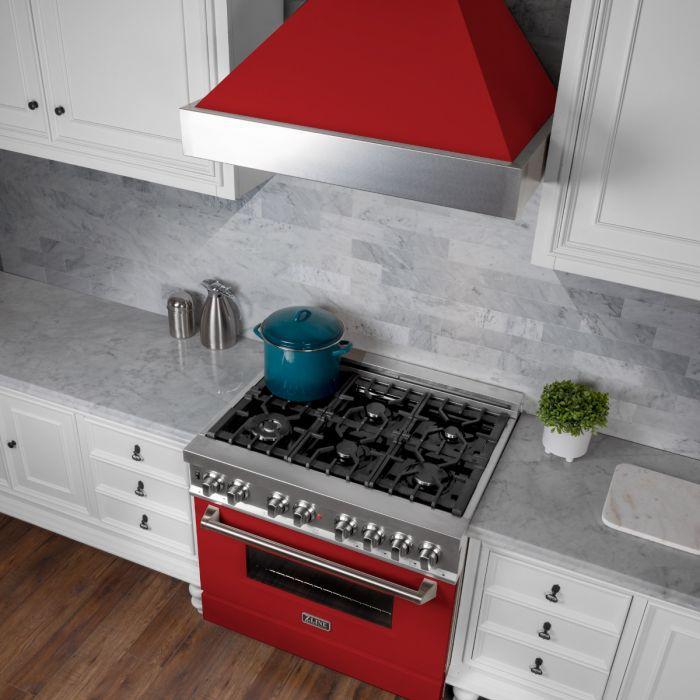 ZLINE 30 in. Wall Mount Range Hood Satin Stainless Steel Red Matte Shell Ducted 8654RM-30