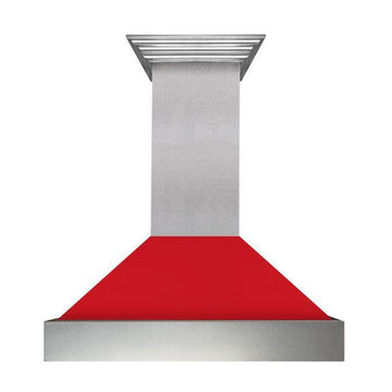 ZLINE 36 in. Wall Mount Range Hood Ducted Satin Stainless Steel with Red Matte Shell 700 CFM (8654RM-36)
