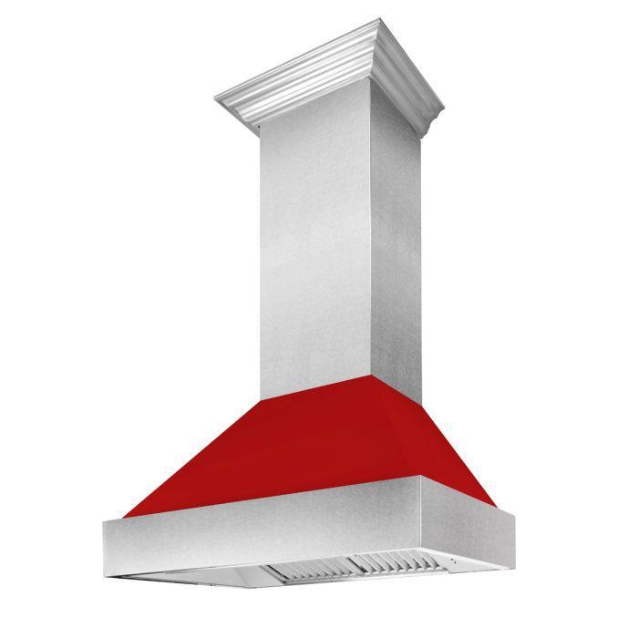 ZLINE 48 in. Wall Mount Range Hood Ducted Satin Stainless Steel Red Matte Shell 8654RM-48