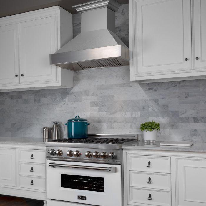 ZLINE 30 in. Wall Mount Range Hood Satin Stainless Steel Finish 4-Speed Fan (8654SN-30)