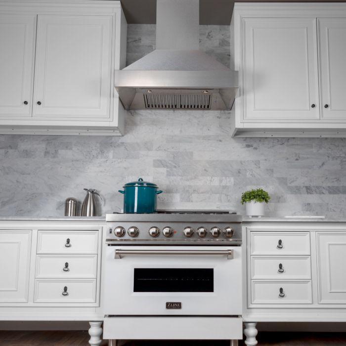 ZLINE 30 in. Wall Mount Range Hood Satin Stainless Steel Finish 4-Speed Fan (8654SN-30)