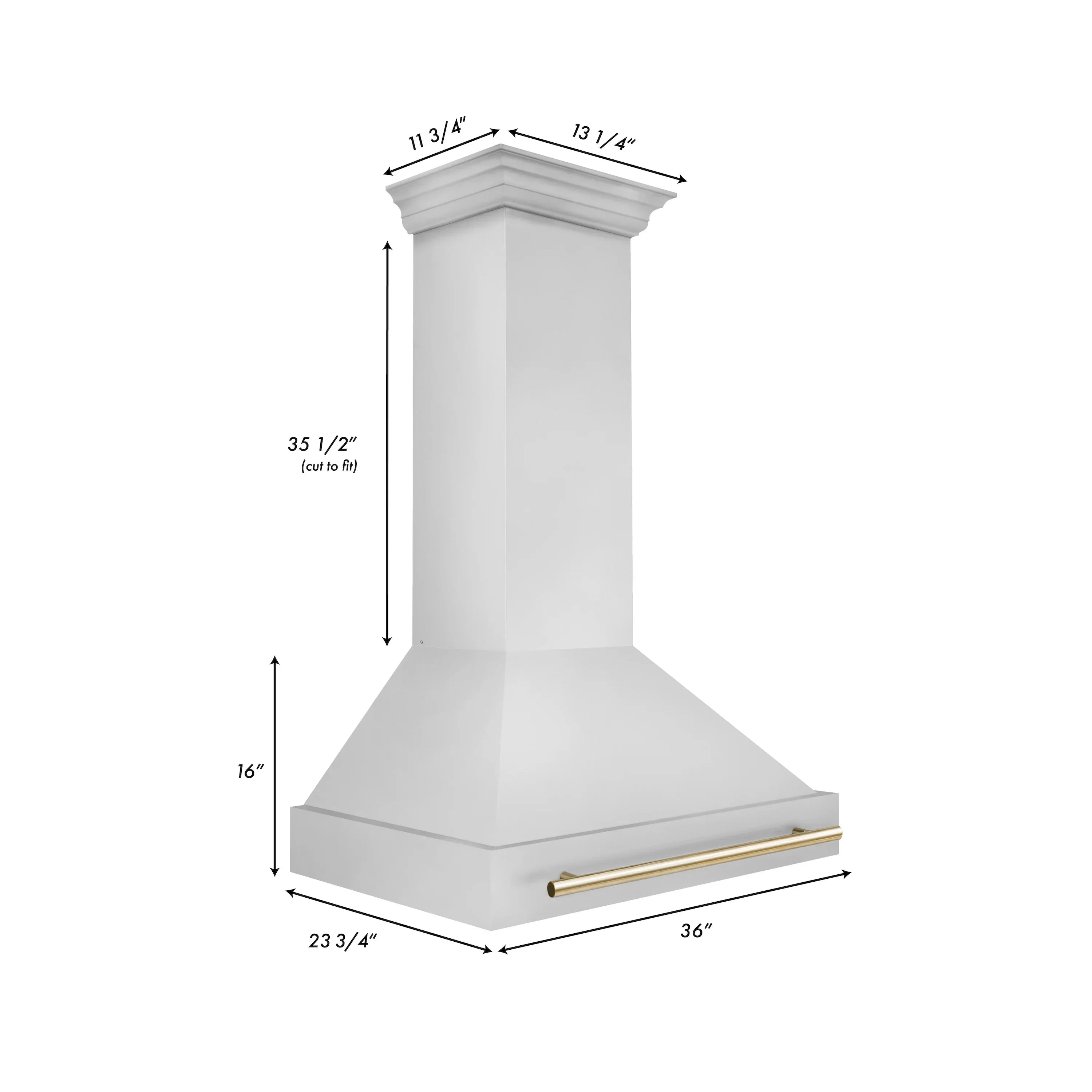 ZLINE 36 Inch Wall Mount Range Hood Stainless Steel Gold Handle Autograph Edition (8654STZ-36-G)