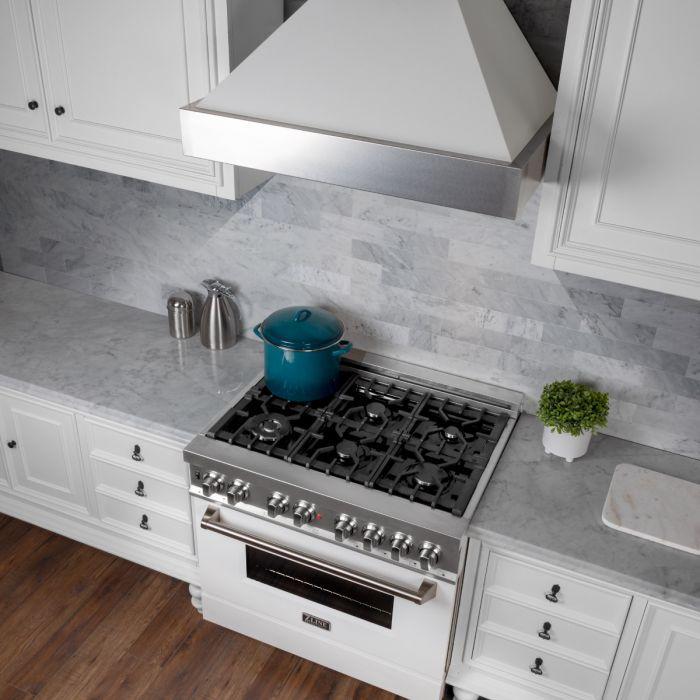 ZLINE 30 in. Wall Mount Range Hood Ducted Satin Stainless Steel White Matte Shell (8654WM-30)
