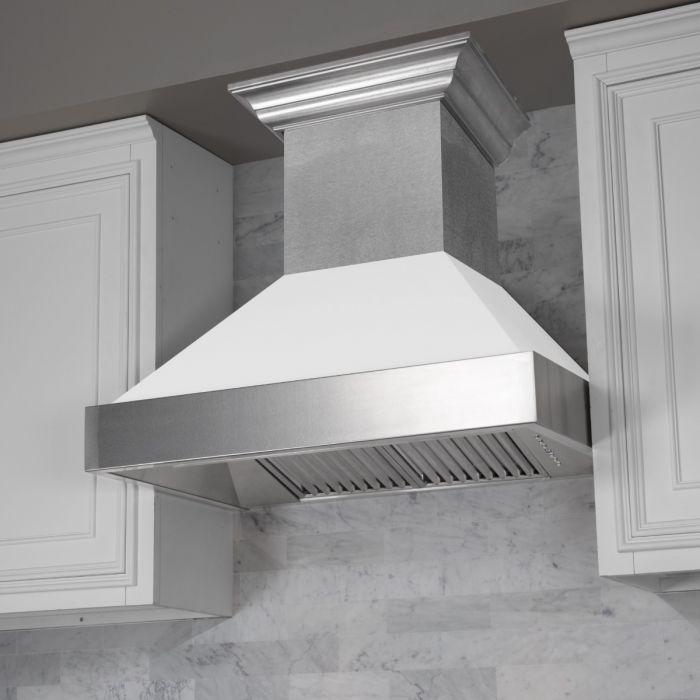 ZLINE 48 in. Wall Mount Range Hood Satin Stainless Steel White Matte Shell 400 CFM (8654WM-48)